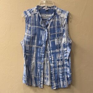 Coldwater Creek Blue and White Button Down Shirt